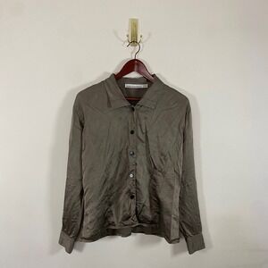 Giorgio Sant Angelo 100% Silk Button Up Collared Shirt Size 12 Muted Gray Brown